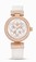 Omega De Ville White Mother of Pearl Diamond Dial 18k Rose Gold and Diamond Bezel White Satin Brushed Leather Watch# 425.67.34.20.55.006 (Women Watch)