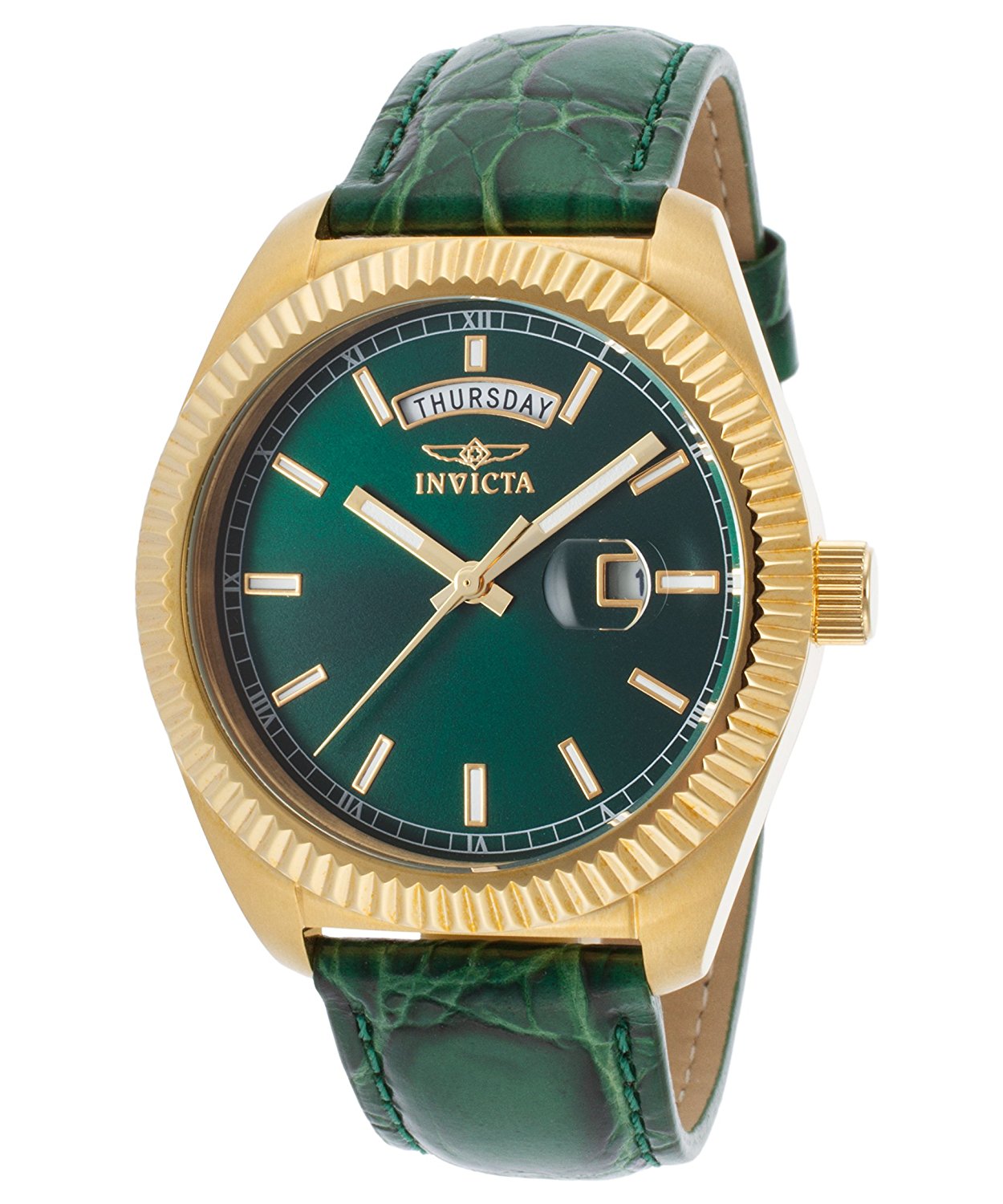 Invicta Angel Quartz Analog Day Date Green Leather Watch # 18276 (Women Watch)
