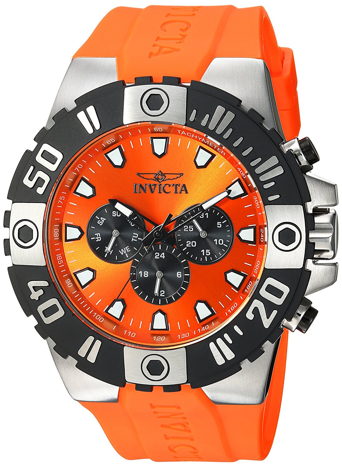 Invicta Pro Diver Orange Dial Day Date Orange Polyurethane Watch # 23970 (Men  Watch)
