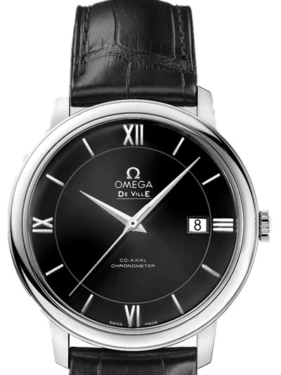 Omega 39.5mm Prestige Co-Axial Black Dial Stainless Steel Case With Black Leather Strap Watch #424.13.40.20.01.001 (Men Watch)