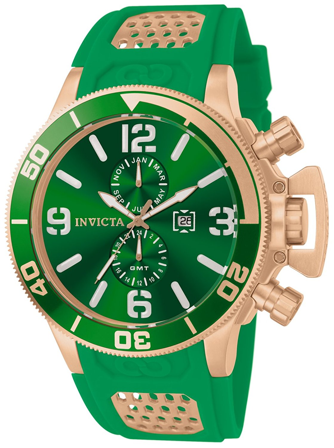 Invicta Corduba Quartz Multifunction Dial Green Silicone Watch # 80310 (Men Watch)