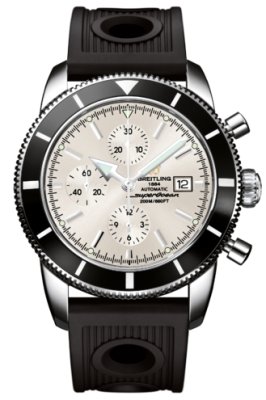 Breitling Automatic COSC Stratus Silver Chronograph With Date At 3 Dial Black Ocean Racer Rubber Band Watch #A1332024/G698-ORD (Men Watch)