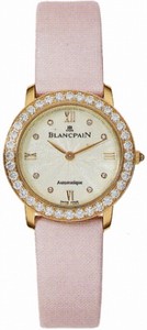 Blancpain Automatic 18kt Rose Gold Pink Dial Satin Pink Band Watch #0096-312RO-52 (Women Watch)
