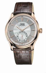 Oris Artelier Hand Winding Small Second Hand 18K Rose Gold Case 42 hrs Power Reserve Dark Brown Leather Watch #0139675806051-Set (Men Watch)