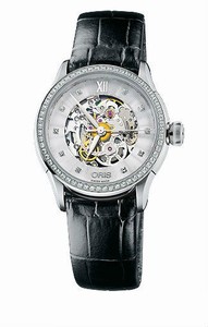 Oris Artelier Skeleton Diamonds Automatic 38 hrs Power Reserve Black Leather Watch #0156076044919-0751660FC (Women Watch)