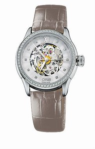 Oris Artelier Skeleton Diamonds Automatic 38 hrs Power Reserve Gray Leather Watch #0156076044919-0751661FC (Women Watch)