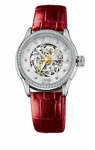 Oris Artelier Skeleton Automatic 38 hrs Power Reserve Red Leather Watch #0156076044919-0751666FC (Women Watch)