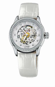 Oris Artelier Skeleton Diamonds Automatic 38 hrs Power Reserve White Leather Watch #0156076044919-0751667FC (Women Watch)