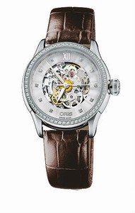 Oris Artelier Skeleton Diamonds Automatic 38 hrs Power Reserve Dark Brown Leather Watch #0156076044919-0751670FC (Women Watch)