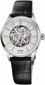Oris Artelier Automatic Skeleton Dial Black Leather Watch# 0156077244051-0751764FC (Women Watch)