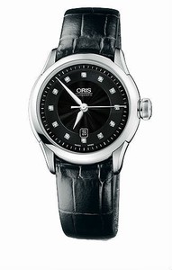 Oris Artelier Date Diamonds Automatic 38 hrs Power Reserve Black Leather Watch #0156176044099-0751671FC (Women Watch)