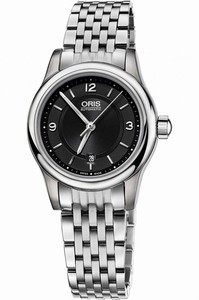 Oris Classic Automatic Black Dial Date Stainless Steel Watch# 0156176504034-0781410 (Women Watch)