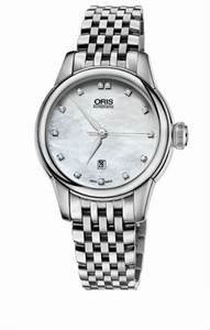 Oris Artelier Date Diamonds Automatic White Mother of Pearl Diamond Dial Stainless Steel Watch #0156176874091-0781477 (Women Watch)