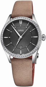 Oria Artelier Automatic Diamonds Date Dial Diamonds Bezel Light Brown Leather Watch# 0156177244953-0751733FC (Women Watch)