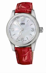 Oris Big Brown Diamonds Automatic Stainless Steel Screw-in Security Crown 38 hrs Power Reserve Red Leather Watch #0173376494966-0751963 (Women Watch)