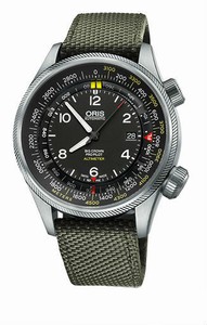 Oris Automatic Winding Date Stainless Steel Screw-in Security Crown 38 hrs Power Reserve Olive Textile Watch #0173377054164-0752314FC (Men Watch)