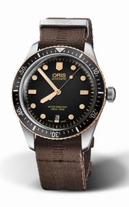 Oris Automatic Divers Sixty-Five Date Dark Brown Textile Strap Watch# 0173377074354-0752030 (Men Watch)
