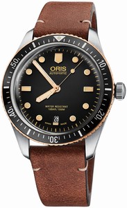 Oris Automatic Divers Sixty-Five Date Brown Leather Watch# 0173377074354-0752045 (Men Watc