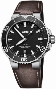 Oris Aquis Automatic Date Dark Brown Leather Watch# 0173377304124-0752410EB (Men Watch)