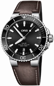 Oris Aquis Automatic Date Dark Brown Leather Watch# 0173377304134-0752410EB (Men Watch)