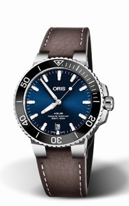Oris Aquis Automatic Blue Dial Date Dark Brown Leather Watch# 0173377324135-0752410EB (Men Watch)