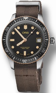 Oris Automatic Divers Sixty-Five Date Dark Brown Textile Strap Watch# 0173377474354-0751730 (Men Watch)
