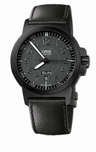 Oris BC3 Advanced Day Date Automatic Stainless Steel Screw-in Security Crown Black Plated 38 hrs Power Reserve Black Leather Watch #0173576414764-0752256B (Men Watch)