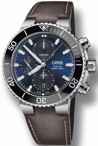 Oris Aquis Automatic Chronograph Date Dark Brown Leather Watch# 0177477434155-0752410EB (Men Watch)