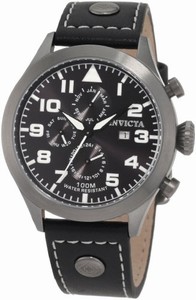 Invicta Flame-Fusion Crystal; Gunmetal Stainless Steel Case; Black Leather Strap With Contrast Stitching Stainless Steel Watch #0353 (Watch)