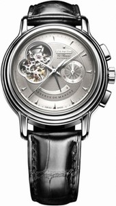 Zenith Automatic COSC Silver Guilloche Chronograph With Power Reserve Indicator And Partial Skeleton View Of Movement Escapement Dial Black Crocodile Leather Band Watch #03.0240.4021/02.C495 (Men Watch)