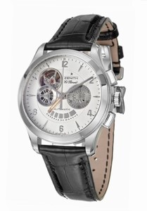 Zenith Automatic Silver Guilloche Chronograph With Power Reserve Indicator And Partial Skeleton View Of Movement Escapement Dial Black Crocodile Leather Band Watch #03.0510.4021/02.C492 (Men Watch)