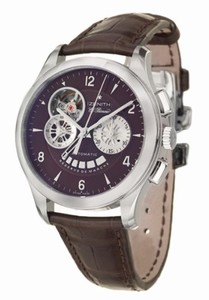 Zenith Automatic Brown Guilloche Chronograph With Power Reserve Indicator And Partial Skeleton View Of Movement Escapement Dial Brown Crocodile Leather Band Watch #03.0510.4021/75.C491 (Men Watch)