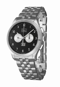 Zenith Automatic COSC Black Chronograph With Silver Sub-s And Double Grande Date Window At 6 Dial Stainless Steel Band Watch #03.0520.4010/21.M520 (Men Watch)