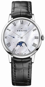 Zenith Automatic Roman Numerals Moon Phase Mother of Pearl Dial Leather Watch# 03.2320.692/81.C714 (Women Watch)