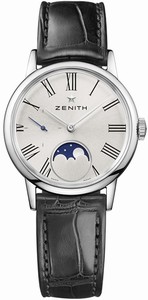 Zenith Automatic Roman Numerals Dial Moon Phase Black Leather Watch# 03.2330.692/02.C714 (Women Watch)