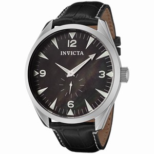 Invicta Vintage Quartz Mother of Pearl Dial Black Leather Watch # 0427 (Men Watch)