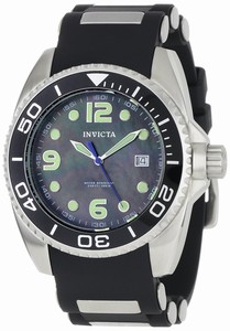 Invicta Pro Diver Quartz Mother of Pearl Dial Date Black Polyurethane Watch # 0492 (Men Watch)