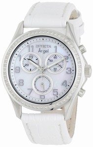 Invicta Angel Quartz Chronograph Mother of Pearl White Leather Watch # 0578 (Women Watch)