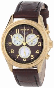 Invicta Angel Quartz Chronograph Diamond Bezel Brown Leather Watch # 0580 (Women Watch)