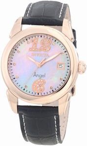 Invicta Angel Quartz Diamond Hour Markers Black Leather Watch # 0776 (Women Watch)