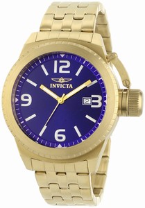 Invicta Blue Dial Gold-plated Stainless Steel Band Watch #0990 (Men Watch)