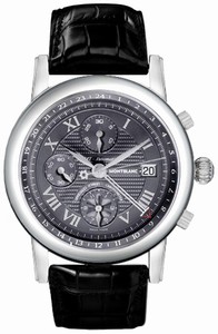 MontBlanc Star Automatic Chronograph GMT 18k White Gold Case Black Leather Watch# 101637 (Men Watch)