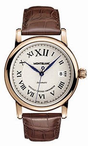 MontBlanc Star Automatic Roman Numerals Dial Date 18k Rose Gold Case Brown Leather Watch# 101640 (Men Watch)