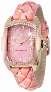 Invicta Lupah Quartz Mother of Pearl Dial Crystal Bezel Pink Leather Watch # 10210 (Women Watch)