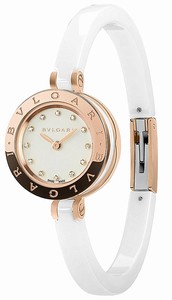 Bvlgari Quartz Analog 18k Rose Gold Case White Ceramic Watch # 102174 (Women Watch)
