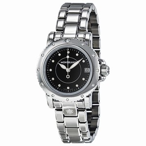 MontBlanc Sport Quartz Black Diamond Date Dial Diamond Bezel Stainless Steel Watch# 102363 (Women Watch)