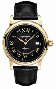 MontBlanc Star Automatic Roman Numerals Dial Date 18k Yellow Gold Case Black Leather Watch# 103093 (Men Watch)
