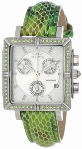 Invicta Wildflower Quartz Chronograph Day Date Crystal Bezel Green Leather Watch # 10329 (Women Watch)