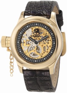 Invicta Russian Diver Mechanical Hand Wind Skeleton Dial Black Leather Watch # 10342 (Women Watch)