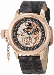 Invicta Russian Diver Mechanical Hand Wind Skeleton Dial Black Leather Watch # 10343 (Women Watch)